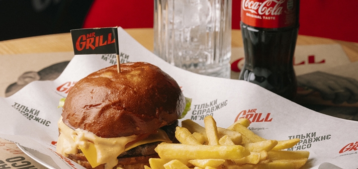 The interior of the Mr. Grill Hotdogs & Burgers fast food cafe in Kyiv. Order now on special offer.