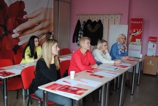 Manicure courses at the educational and methodological center amarilis in kiev. stock.