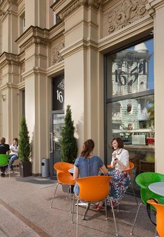 The interior of the cafe "16/54". Discounts on all menus