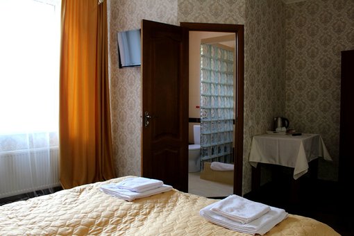 3-місний номер з великим ліжком та диваном у готелі «Вілла Терраса» у Поляні. Резервуйте по акції.